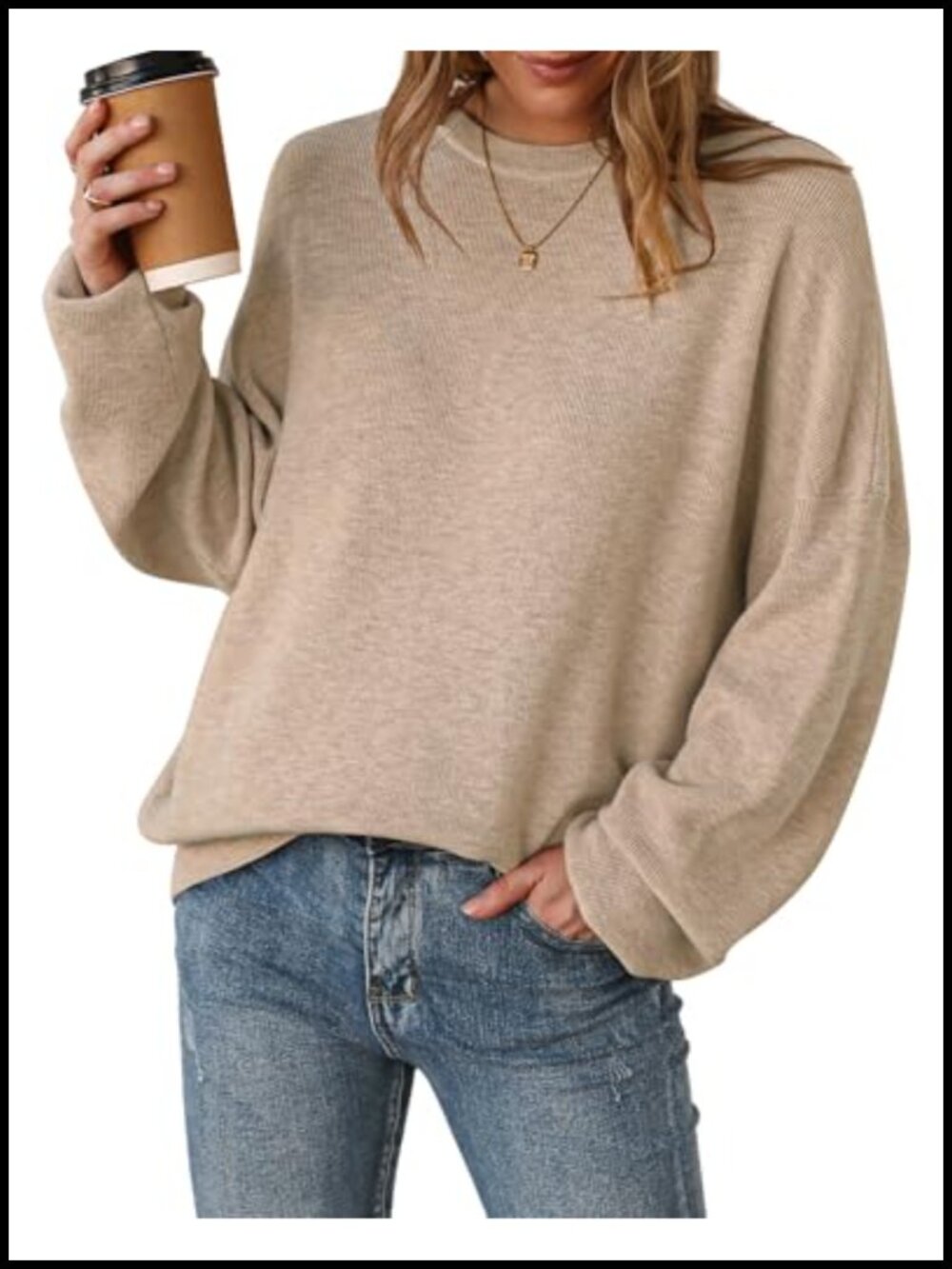 Wool Blend Oversized Crewneck Pullover Sweater Women Winter